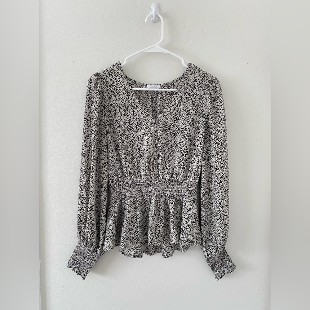 Black and white speckled blouse